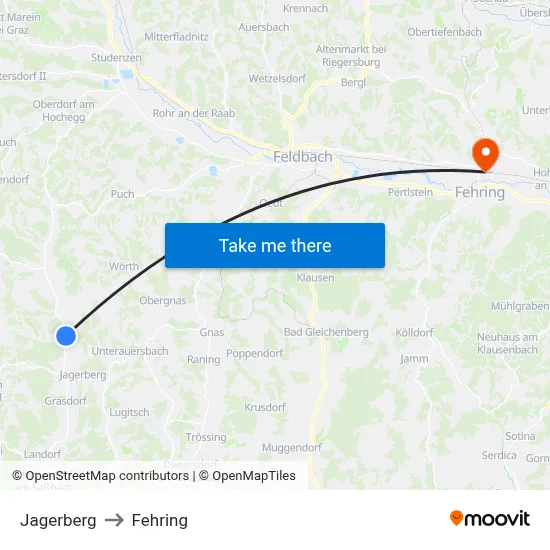 Jagerberg to Fehring map