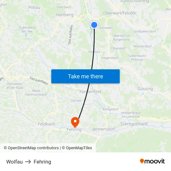 Wolfau to Fehring map