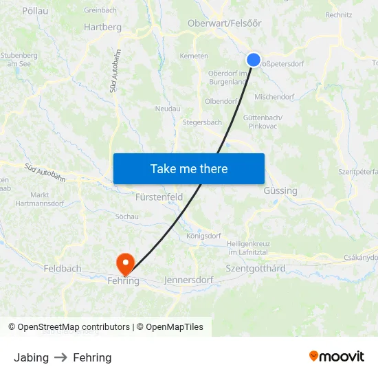 Jabing to Fehring map