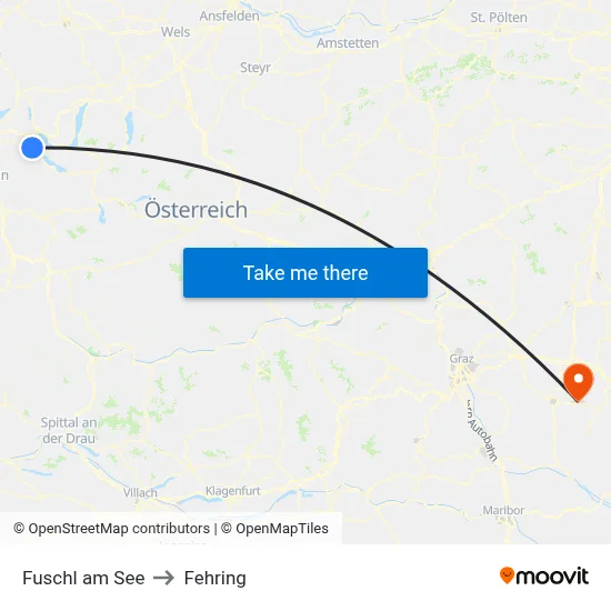 Fuschl am See to Fehring map