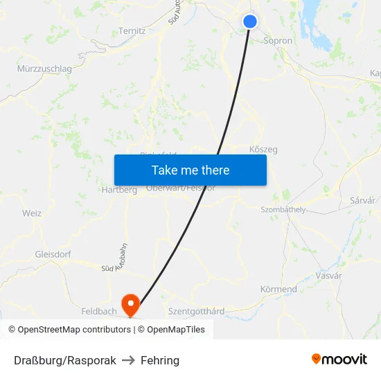Draßburg/Rasporak to Fehring map