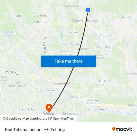 Bad Tatzmannsdorf to Fehring map