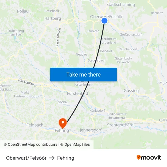 Oberwart/Felsőőr to Fehring map