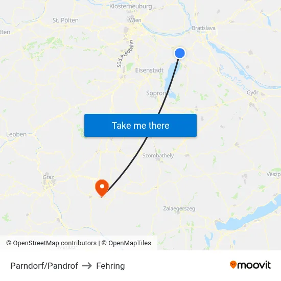 Parndorf/Pandrof to Fehring map