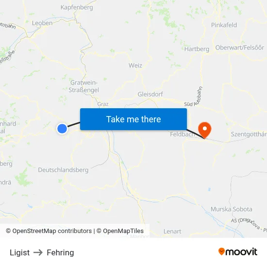 Ligist to Fehring map