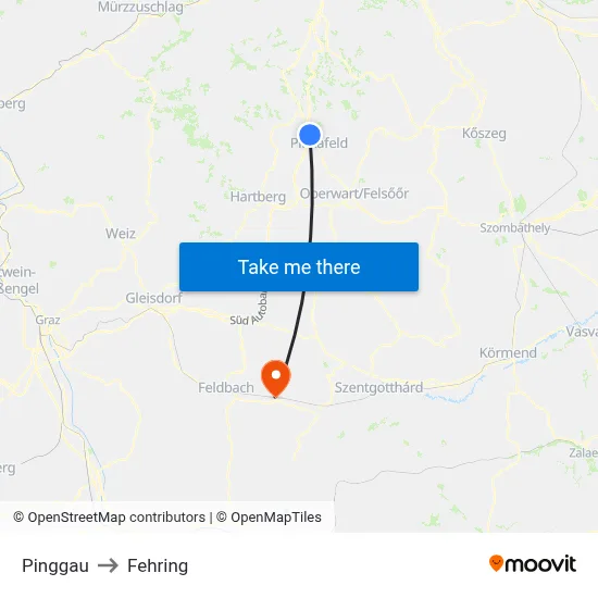 Pinggau to Fehring map