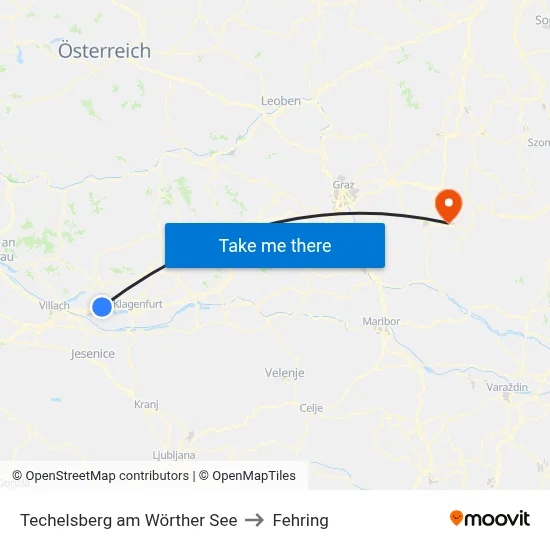 Techelsberg am Wörther See to Fehring map