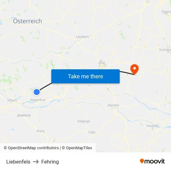 Liebenfels to Fehring map