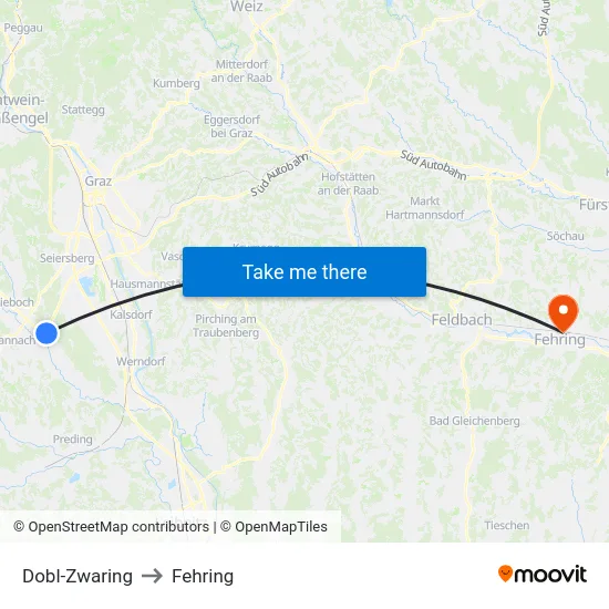 Dobl-Zwaring to Fehring map