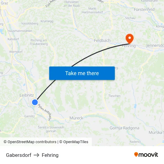 Gabersdorf to Fehring map