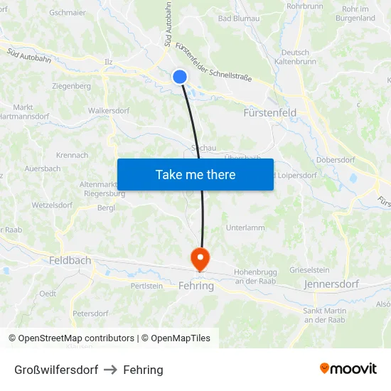 Großwilfersdorf to Fehring map