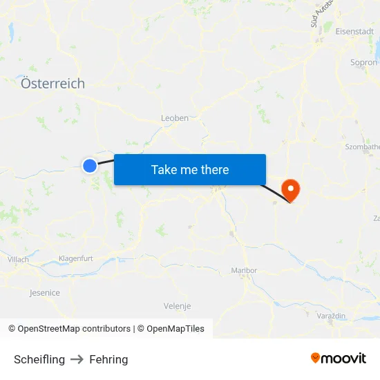 Scheifling to Fehring map