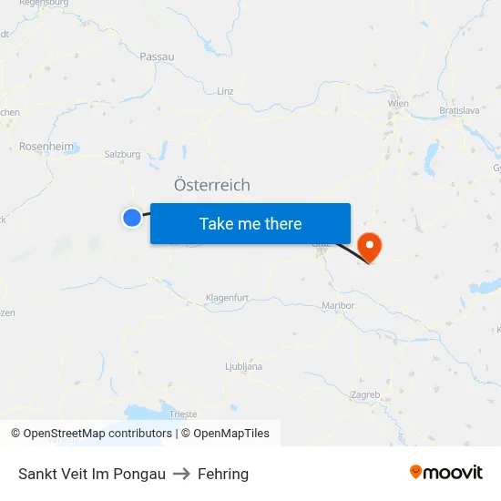 Sankt Veit Im Pongau to Fehring map