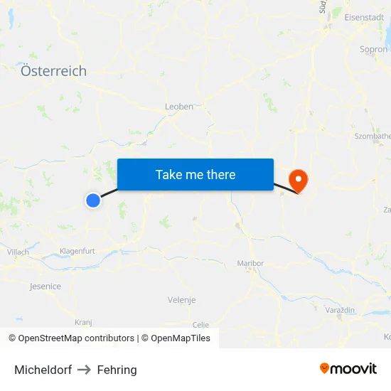 Micheldorf to Fehring map