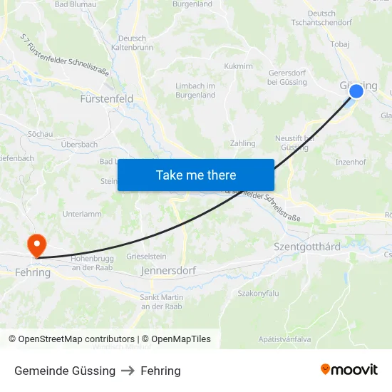 Gemeinde Güssing to Fehring map