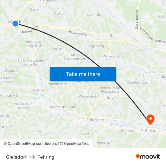 Gleisdorf to Fehring map