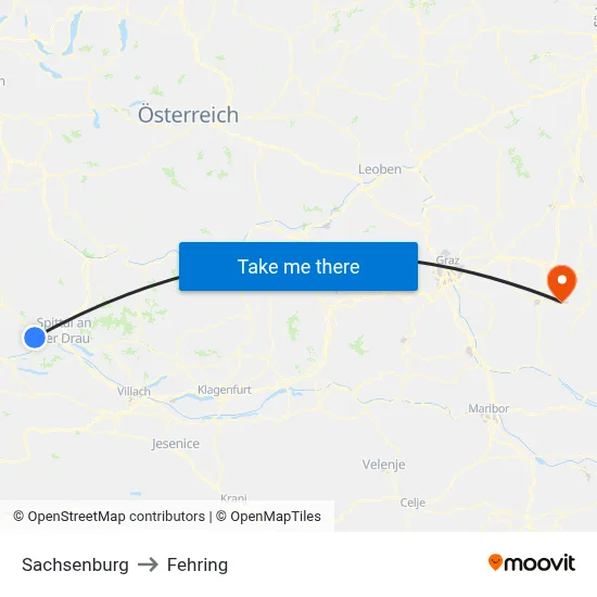 Sachsenburg to Fehring map