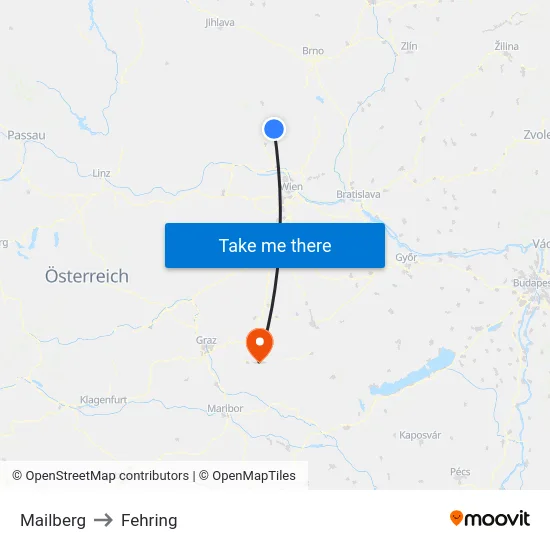 Mailberg to Fehring map