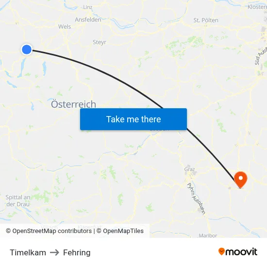 Timelkam to Fehring map