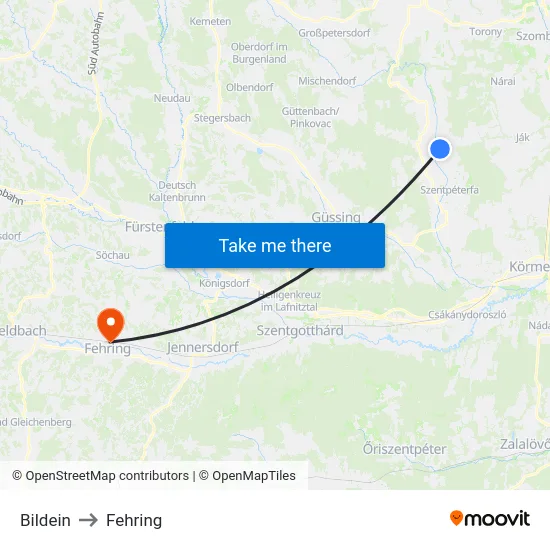 Bildein to Fehring map