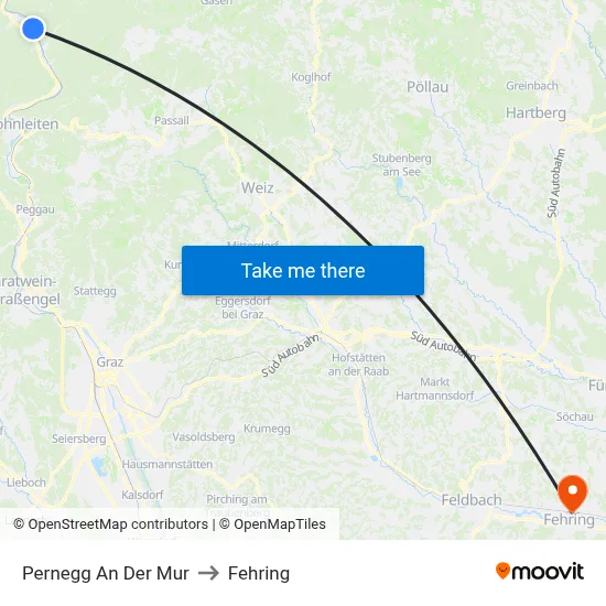 Pernegg An Der Mur to Fehring map