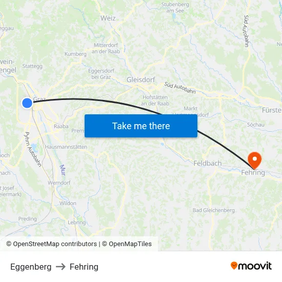 Eggenberg to Fehring map