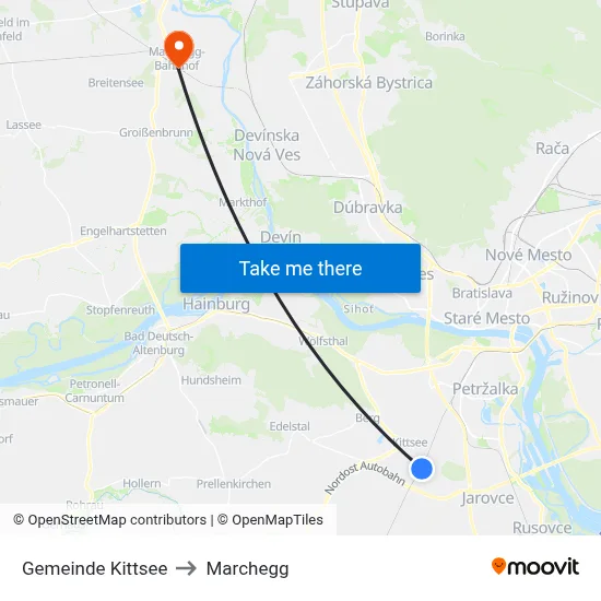 Gemeinde Kittsee to Marchegg map