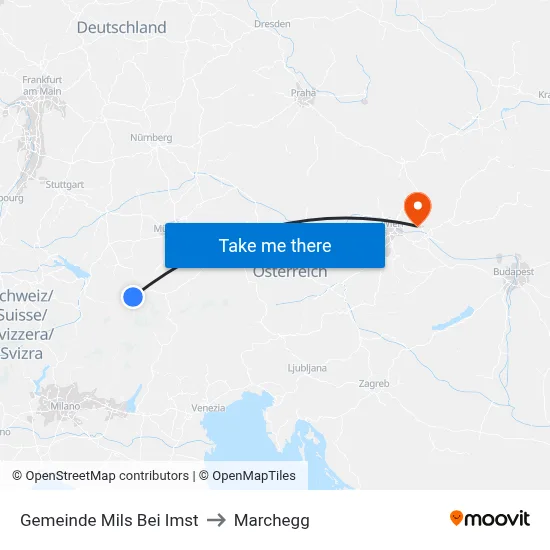 Gemeinde Mils Bei Imst to Marchegg map