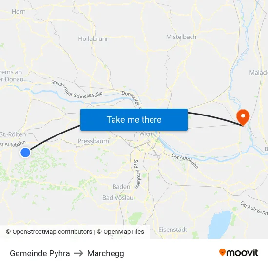 Gemeinde Pyhra to Marchegg map