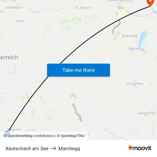 Keutschach am See to Marchegg map
