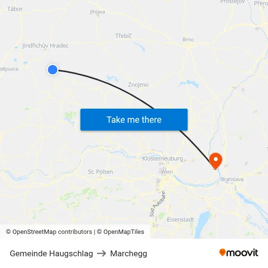 Gemeinde Haugschlag to Marchegg map