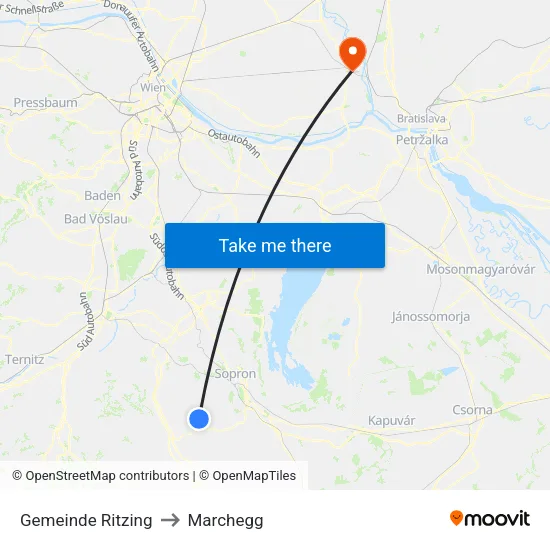 Gemeinde Ritzing to Marchegg map