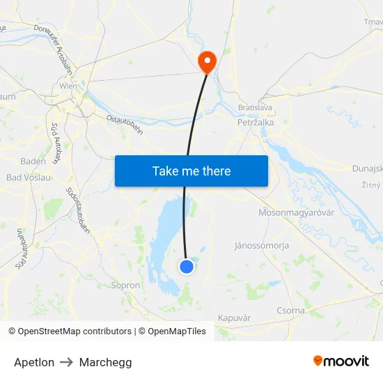 Apetlon to Marchegg map