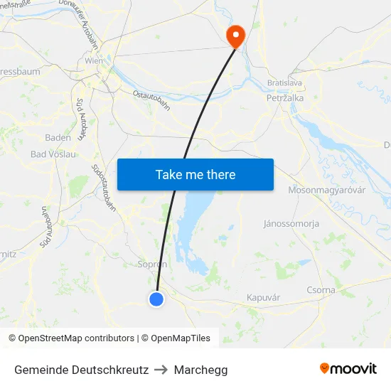 Gemeinde Deutschkreutz to Marchegg map