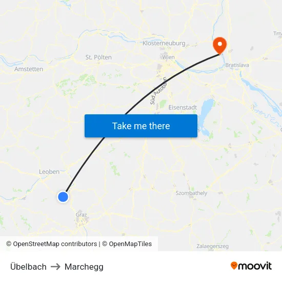 Übelbach to Marchegg map