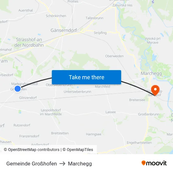 Gemeinde Großhofen to Marchegg map