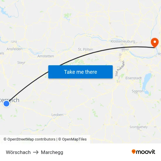 Wörschach to Marchegg map