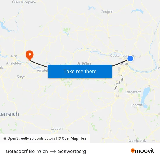 Gerasdorf Bei Wien to Schwertberg map