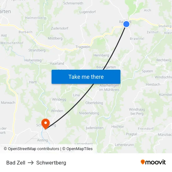 Bad Zell to Schwertberg map