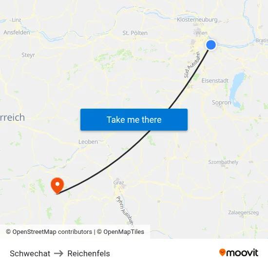 Schwechat to Reichenfels map