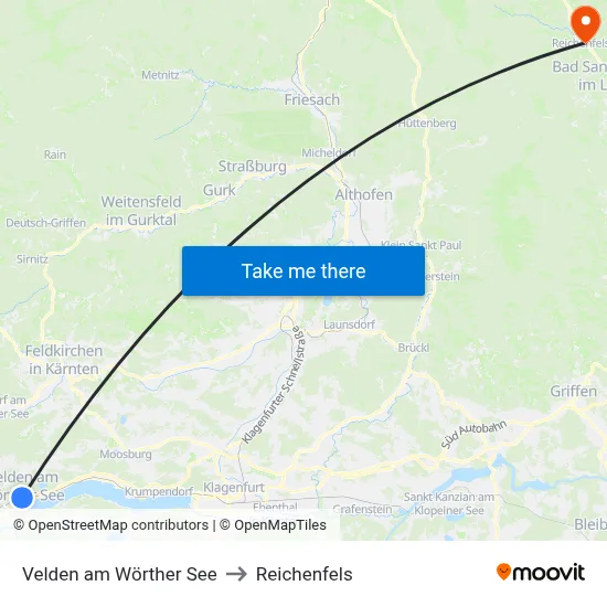 Velden am Wörther See to Reichenfels map