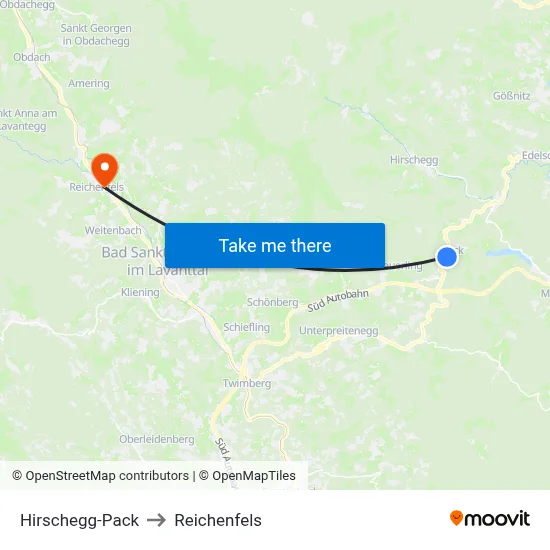Hirschegg-Pack to Reichenfels map