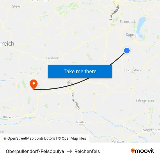 Oberpullendorf/Felsőpulya to Reichenfels map