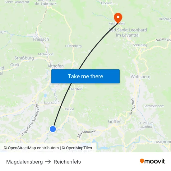 Magdalensberg to Reichenfels map