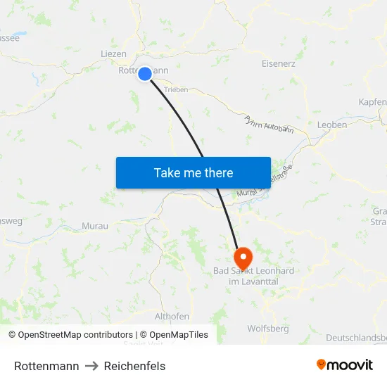 Rottenmann to Reichenfels map