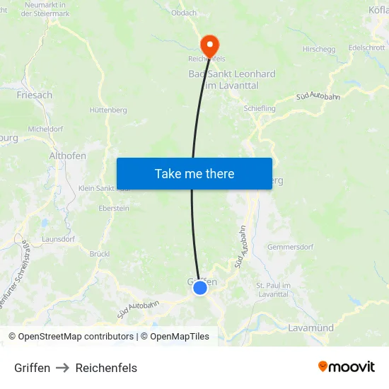Griffen to Reichenfels map