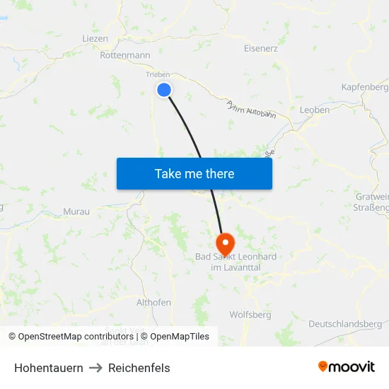 Hohentauern to Reichenfels map