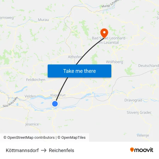 Köttmannsdorf to Reichenfels map