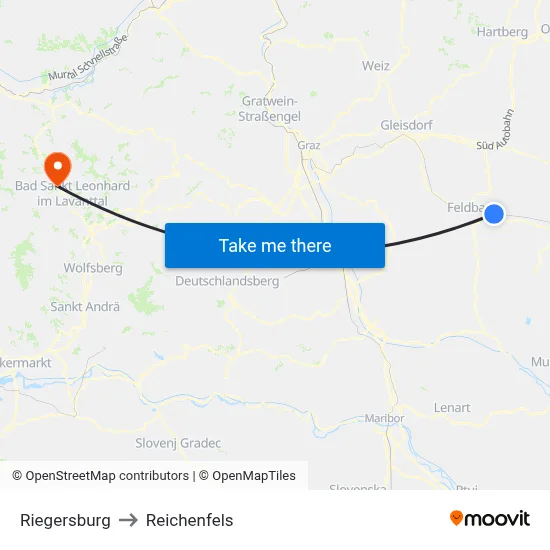 Riegersburg to Reichenfels map