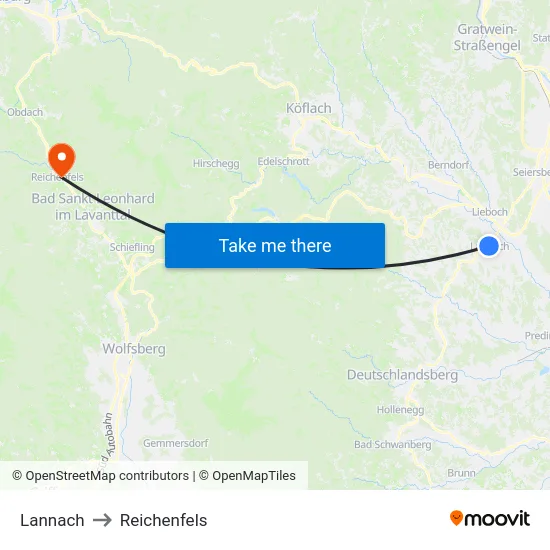 Lannach to Reichenfels map